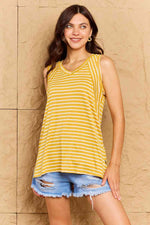 Talk To Me Full Size Striped Sleeveless V-Neck Top