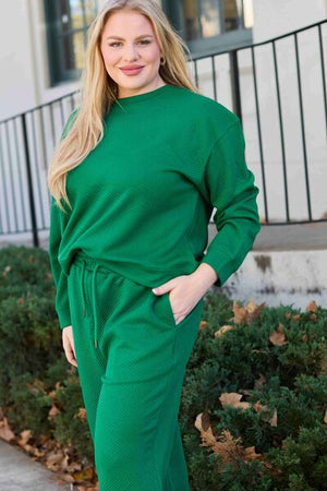 Janet Textured Long Sleeve Top and Drawstring Pants Set