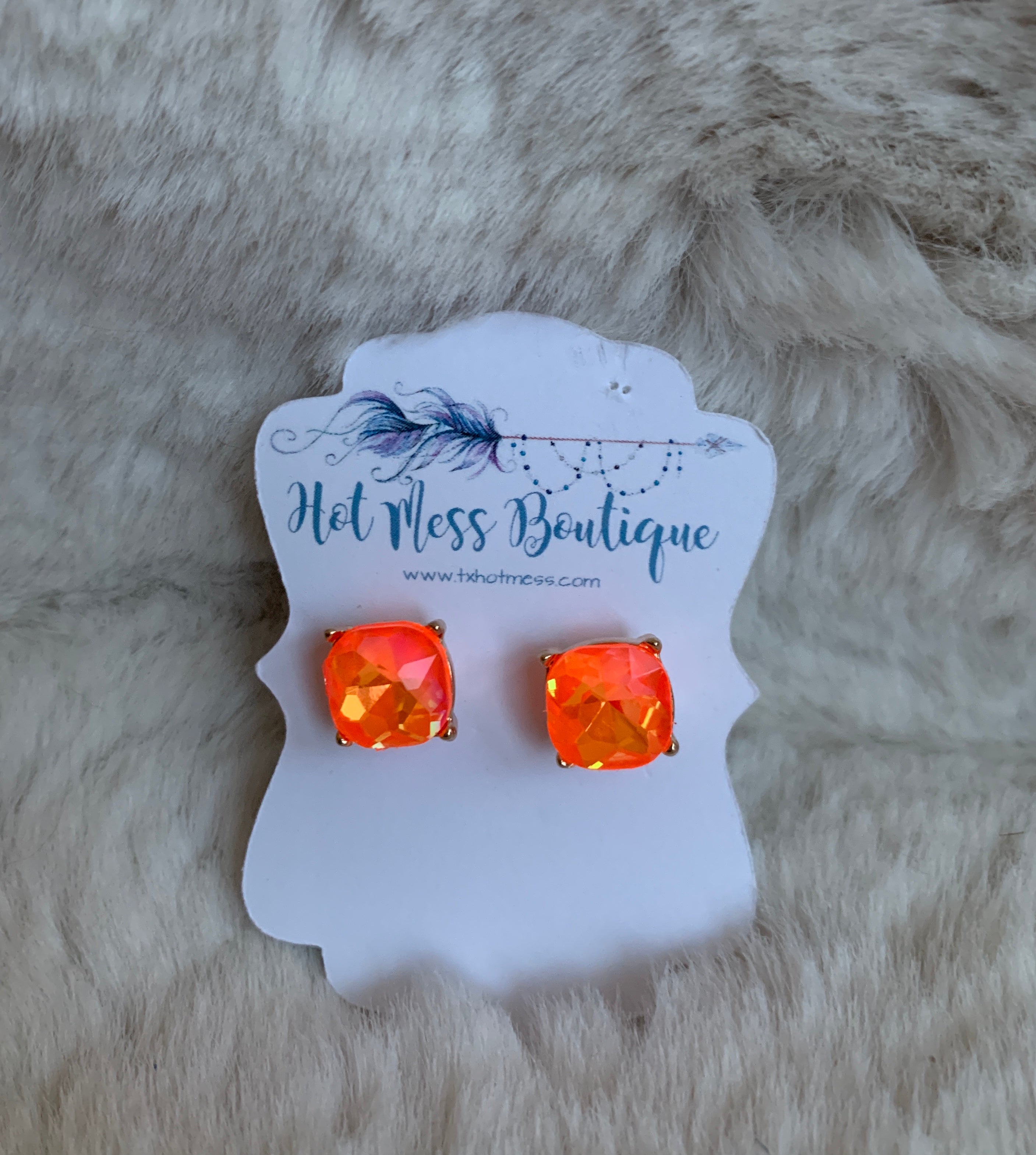 Neon for Days Orange  Stud Jewel Earrings