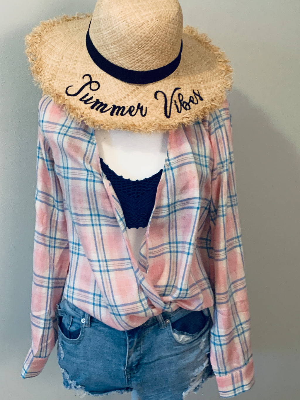 Sweet Tee and Summertime Pink/Blue Plaid Top