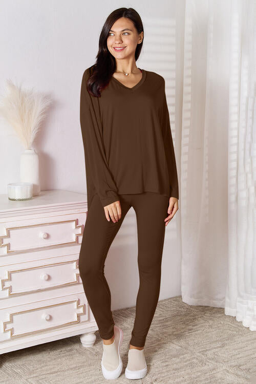 Justin V-Neck Soft Rayon Long Sleeve Top and Pants Lounge Set