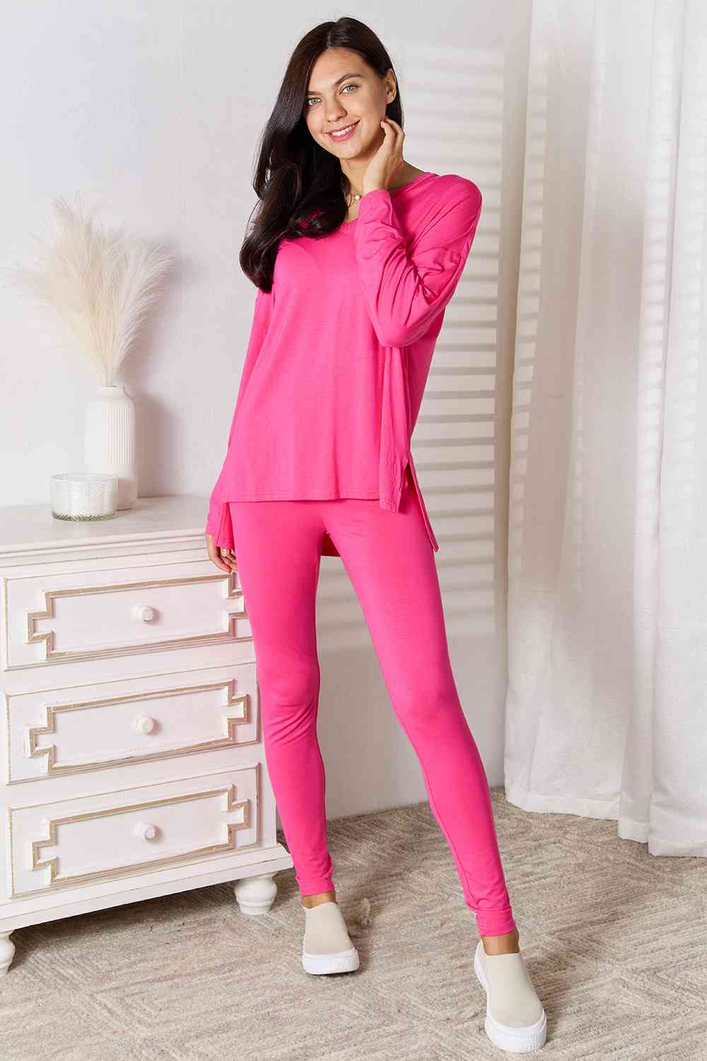 Justin V-Neck Soft Rayon Long Sleeve Top and Pants Lounge Set