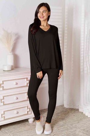 Justin V-Neck Soft Rayon Long Sleeve Top and Pants Lounge Set