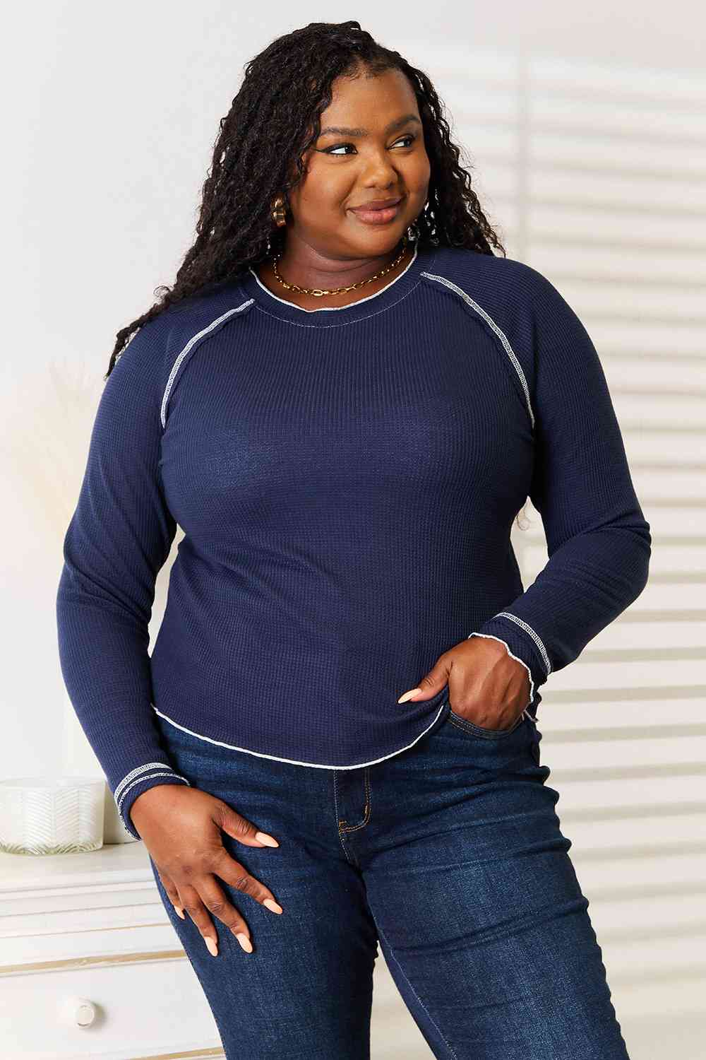 Gemini Long Raglan Sleeve Round Neck Top