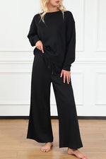 Janet Textured Long Sleeve Top and Drawstring Pants Set