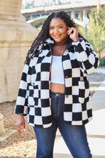 Raceway  Full Size Checkered Button Front Coat with Pockets