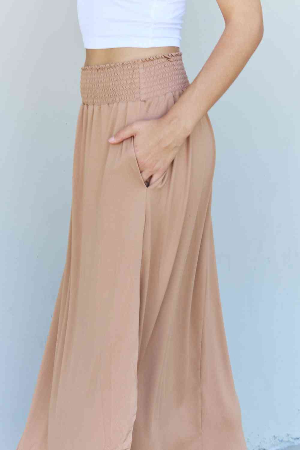 Comfort Princess Full Size High Waist Scoop Hem Maxi Skirt in Tan