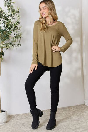 Full Size V-Neck Long Sleeve T-Shirt