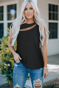 Erica Ribbed Round Neck Cutout Top