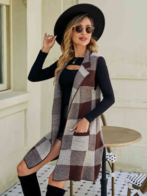 Isabell Plaid Lapel Collar Sleeveless Cardigan