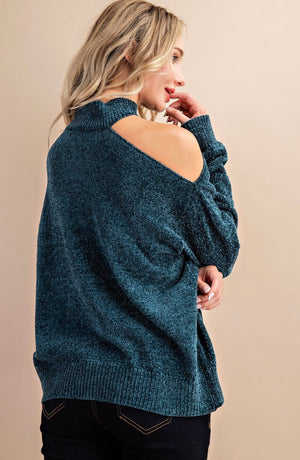 Cold Shoulder Blue Sweater