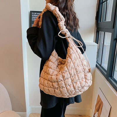 Drawstring Adjustable Strap Quilted Shoulder Bag