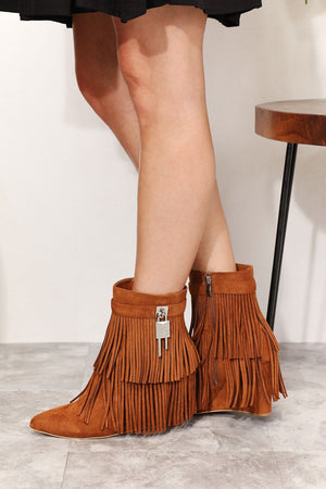 Outlaw Women's Tassel Wedge Heel Ankle Booties