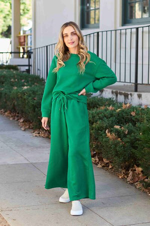 Janet Textured Long Sleeve Top and Drawstring Pants Set