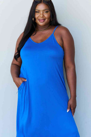 Energy Full Size Cami Side Slit Maxi Dress in Royal Blue