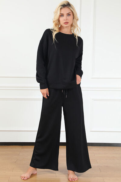 Janet Textured Long Sleeve Top and Drawstring Pants Set