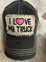 I Love My Truck Distressed Gray Hat