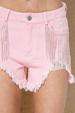 Jayla Frayed Rhinestone Denim Shorts