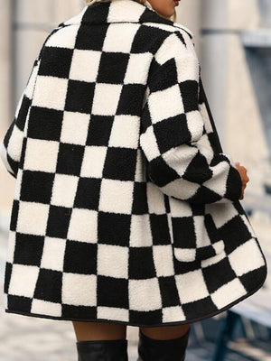 Raceway  Full Size Checkered Button Front Coat with Pockets