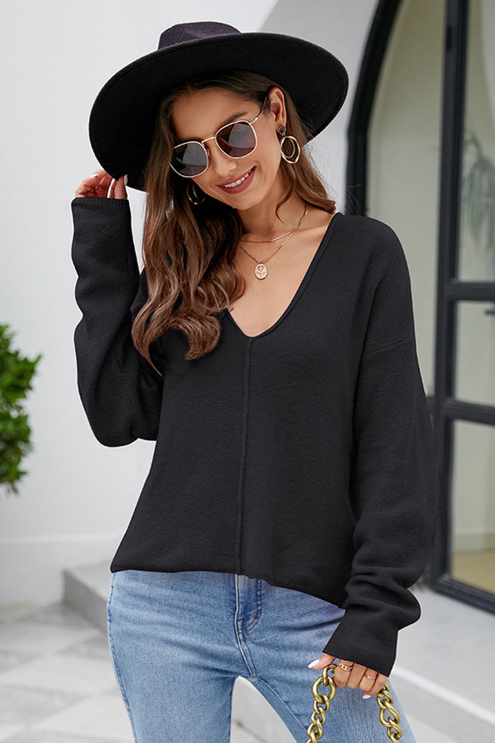 Kristen V-Neck Center Seam Sweater