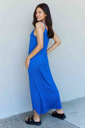 Energy Full Size Cami Side Slit Maxi Dress in Royal Blue