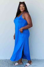 Energy Full Size Cami Side Slit Maxi Dress in Royal Blue