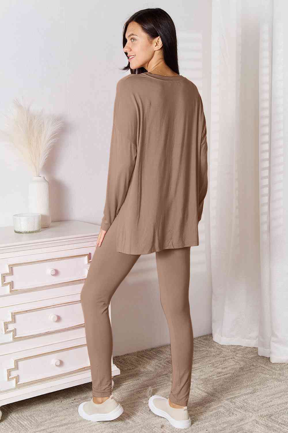 Justin V-Neck Soft Rayon Long Sleeve Top and Pants Lounge Set