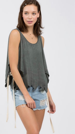 Not the Same Side Tie Tank - Charcoal