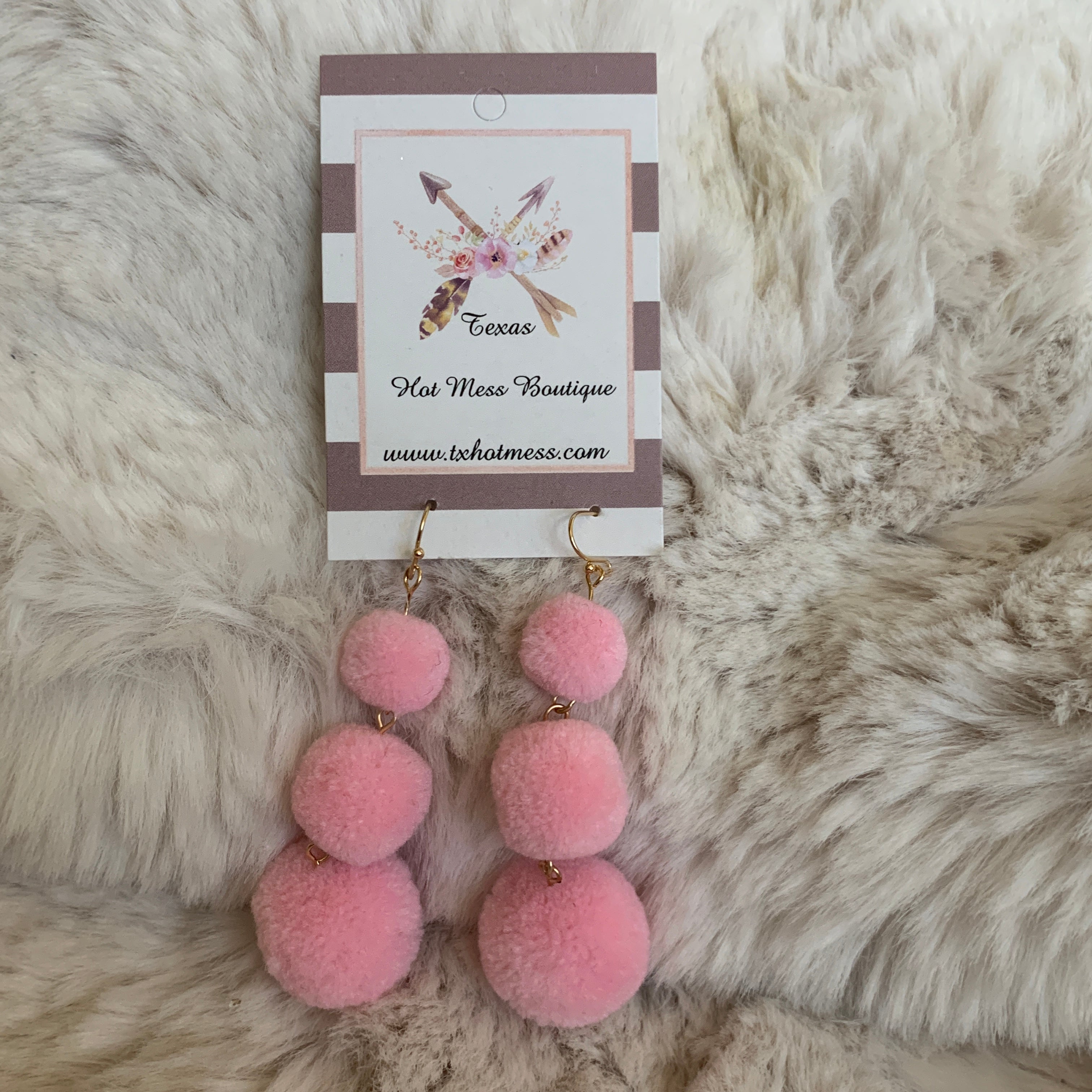 Pink Passion Three Pom Earrings