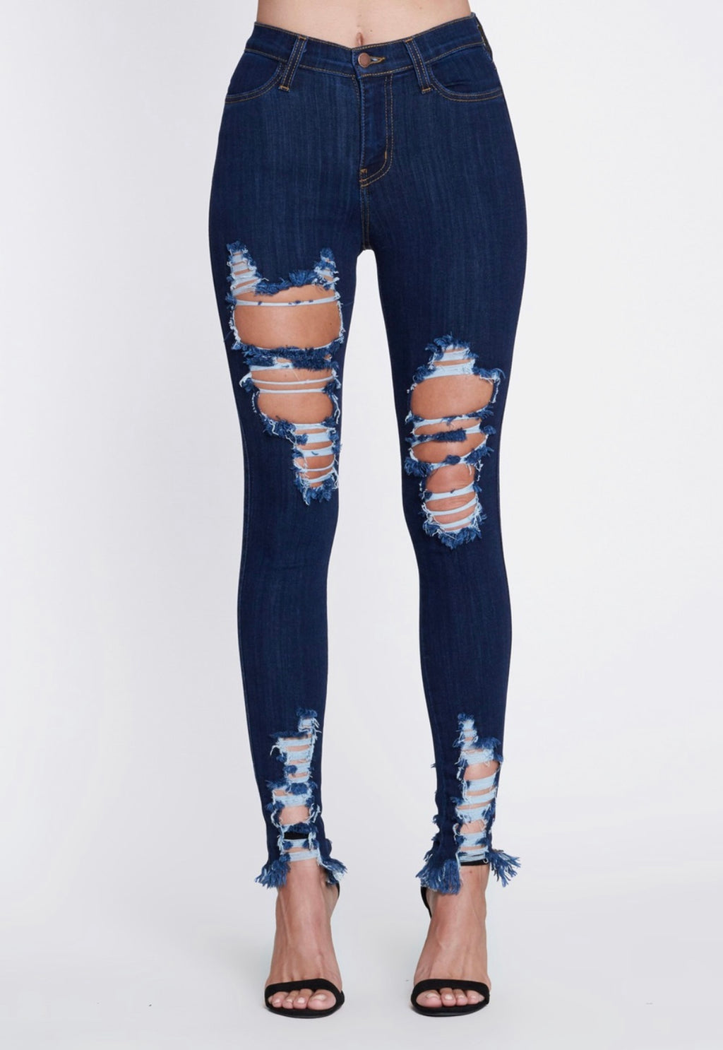 Desperately Distressed Dark Stone Skinny Jeans