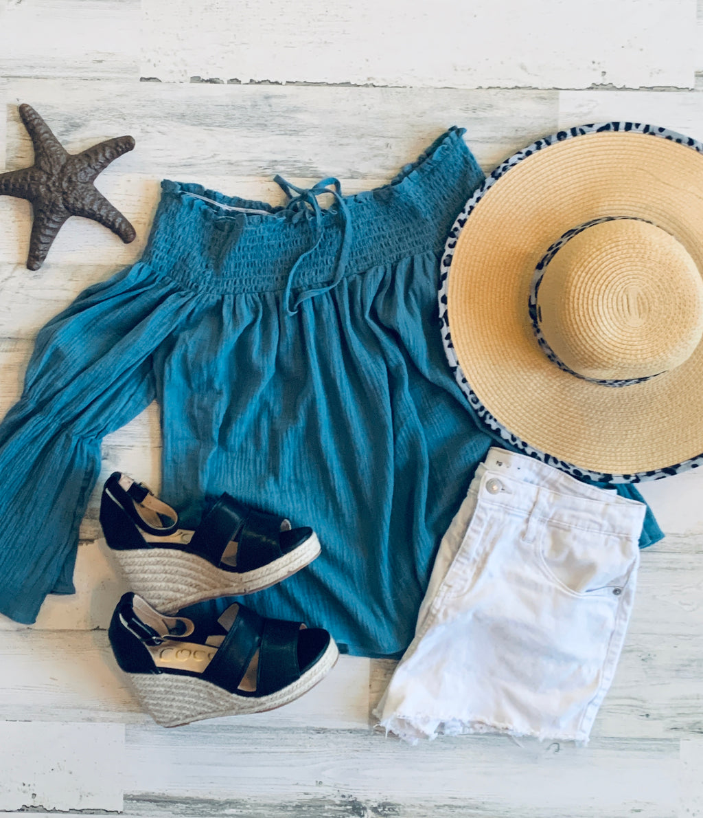 Fire lit Nights Off Shoulder Teal Top