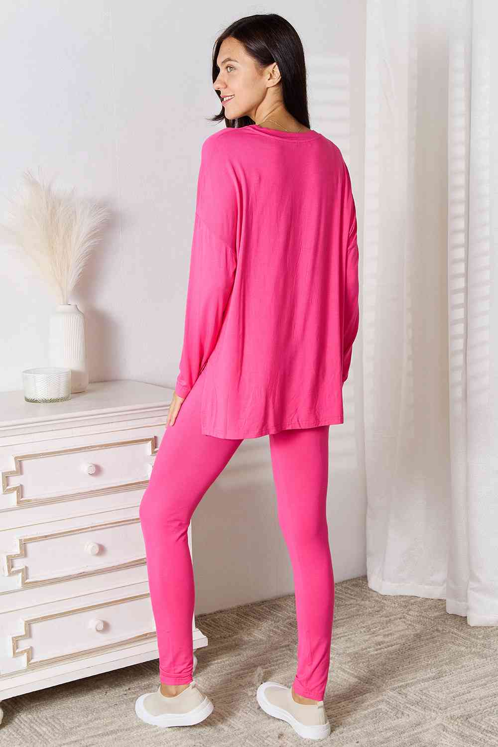 Justin V-Neck Soft Rayon Long Sleeve Top and Pants Lounge Set