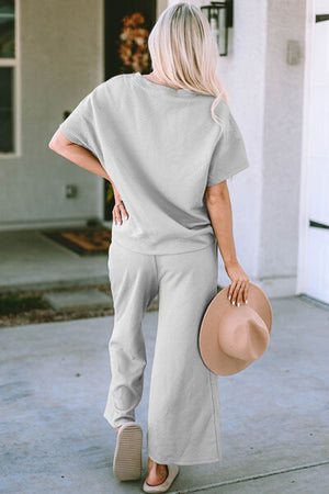 Gina Texture Short Sleeve Top and Pants Set