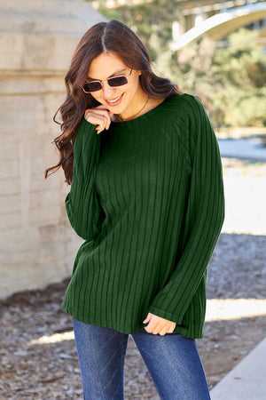 Full Size Ribbed Round Neck Long Sleeve Knit Top