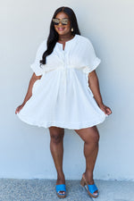 Out Of Time Full Size Ruffle Hem Dress with Drawstring Waistband in White