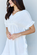 Out Of Time Full Size Ruffle Hem Dress with Drawstring Waistband in White