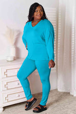 Justin V-Neck Soft Rayon Long Sleeve Top and Pants Lounge Set