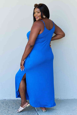 Energy Full Size Cami Side Slit Maxi Dress in Royal Blue