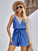 Contrast Belted Sleeveless Romper ~ Ships 5-12 business days