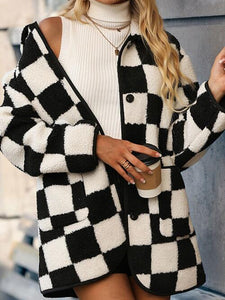 Raceway  Full Size Checkered Button Front Coat with Pockets