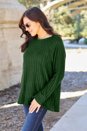 Full Size Ribbed Round Neck Long Sleeve Knit Top