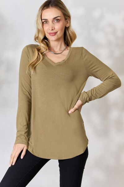 Full Size V-Neck Long Sleeve T-Shirt