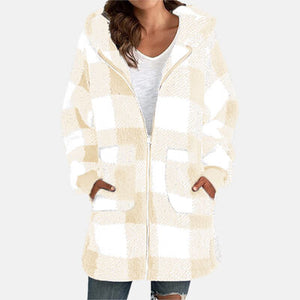 Plaid Long Sleeve Hooded Coat