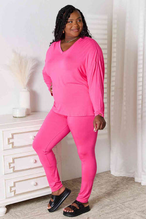 Justin V-Neck Soft Rayon Long Sleeve Top and Pants Lounge Set