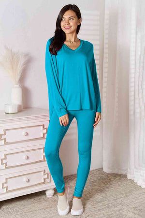 Justin V-Neck Soft Rayon Long Sleeve Top and Pants Lounge Set