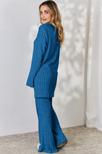 Ribbed High-Low Top and Wide Leg Pants Set