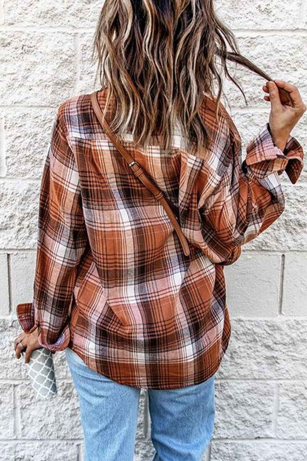 Collared Neck Long Sleeve Plaid Shirt