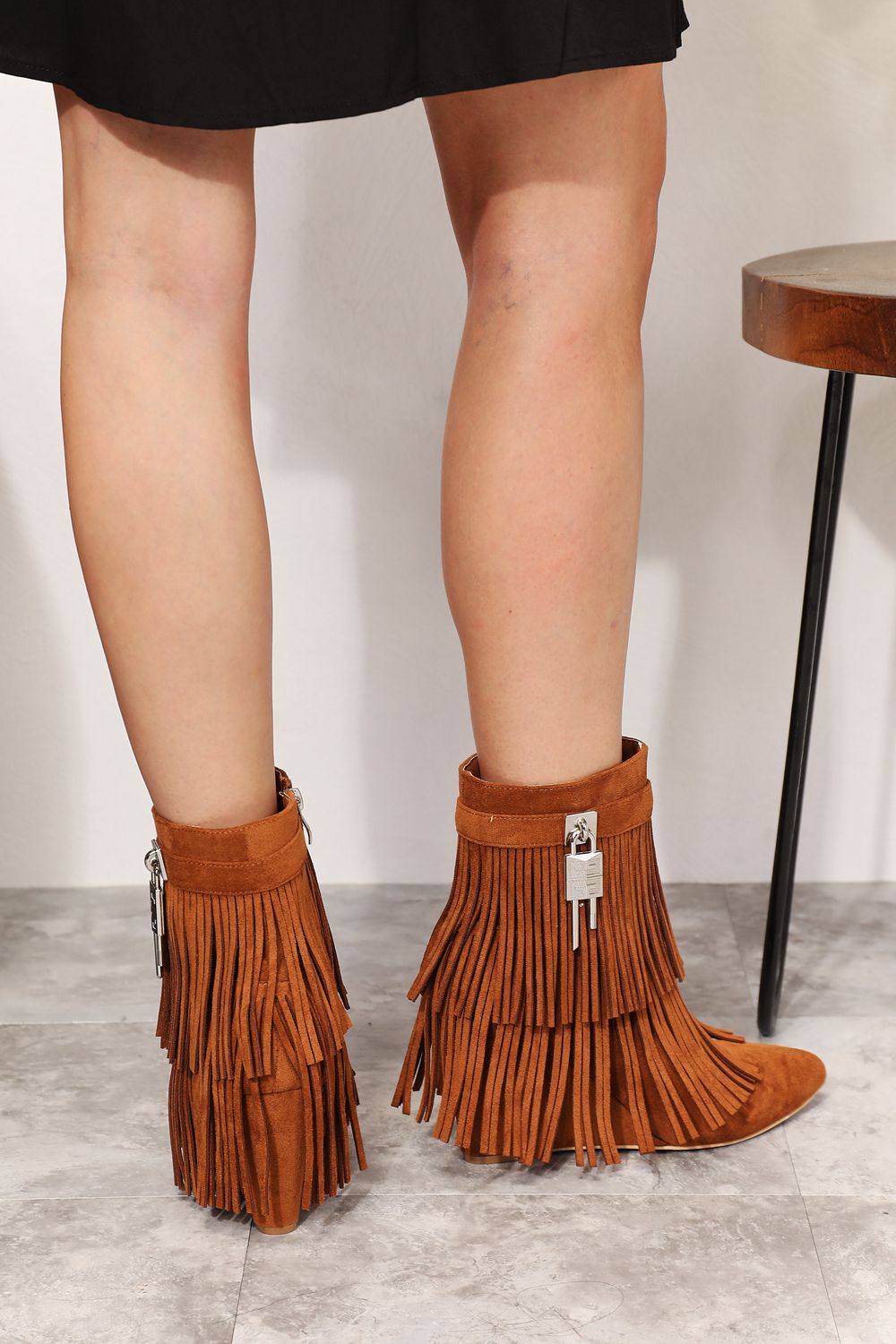 Outlaw Women's Tassel Wedge Heel Ankle Booties