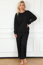 Janet Textured Long Sleeve Top and Drawstring Pants Set