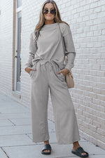 Janet Textured Long Sleeve Top and Drawstring Pants Set